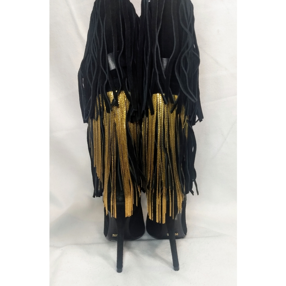 Schutz Fringe Suede Boots with Gold Chain Fringe - Picture 2 of 4